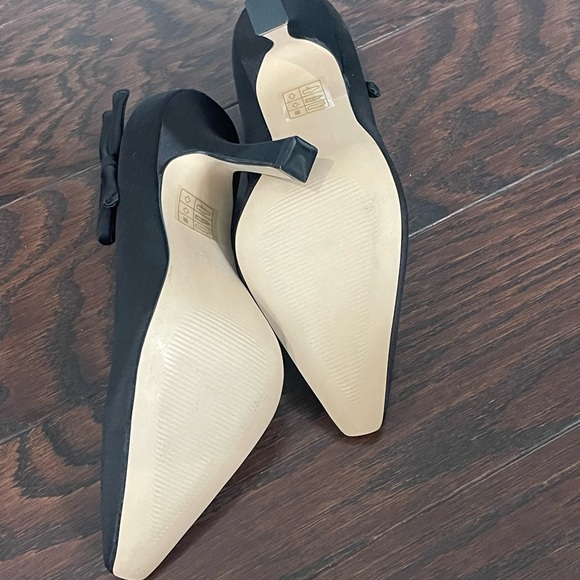 Anthropologie Maeve Pointed-Toe Pump Black Satin Bow Heel Women Size 6/36 EUR - Picture 7 of 10